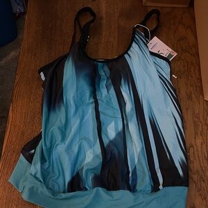 Blue and Black Striped Tank Top Tankini Bathing Suit Swimsuit Top Only